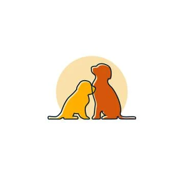 Vector Logo Of Dogs Sitting On Their Place Outlines Stock Illustration