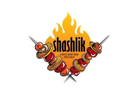 Vector logo with a drawn barbecue on a skewer Stock Illustration