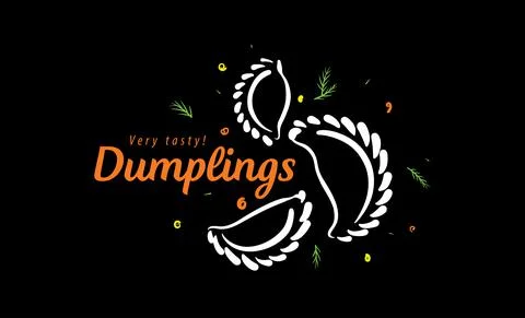 Vector logo with drawn dumplings on a black background Stock Illustration