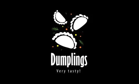 Vector logo with drawn dumplings on a black background Stock Illustration
