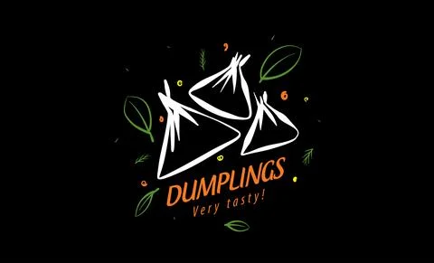 Vector logo with drawn dumplings on a black background Stock Illustration