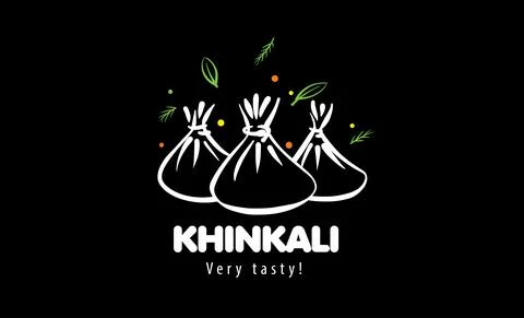 Vector logo with drawn dumplings on a black background Stock Illustration