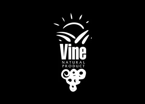 Vector logo drawn by hand. Landscape of vineyards for making wine Stock Illustration