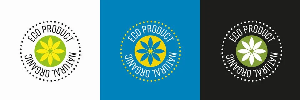 Vector logo for eco, organic, informative text in a circle, yellow, green flo Stock Illustration