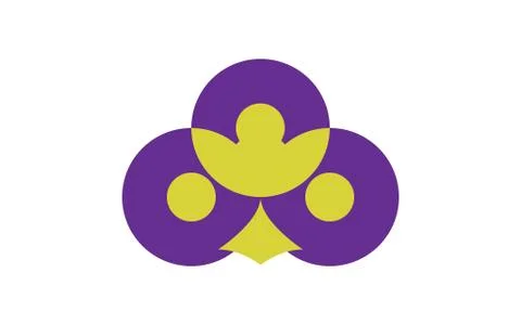 Vector logo emblem symbol head of an owl of lilac and yellow circles and other Stock Illustration