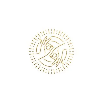 Vector logo of female hands doing Gyan Mudra in circle hand drawn with thin.. Stock Illustration