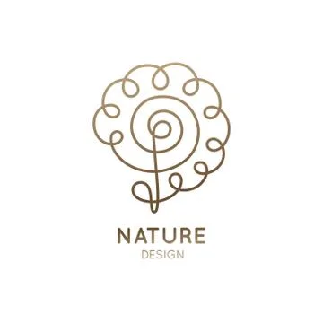 Vector logo of floral element. Abstract ornate flower icon. Simple linear emblem Stock Illustration