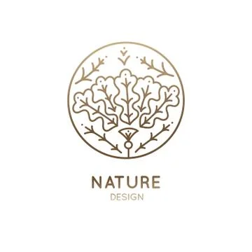 Vector logo of floral element. Abstract round logotype of blossoming flower with Stock Illustration