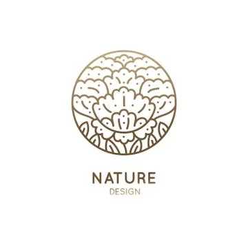 Vector logo of floral element. Abstract round blossoming flower with petals Stock Illustration