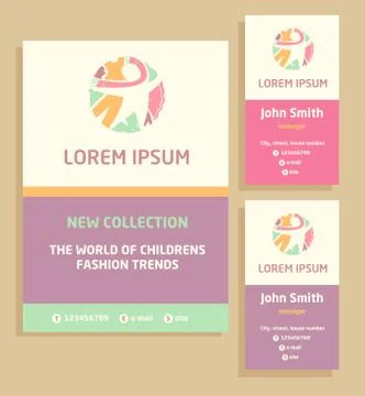 Vector logo, flyer and business card for a children's clothing store. Template Stock Illustration