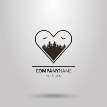  vector logo of the forest in the heart shape frame Stock Illustration
