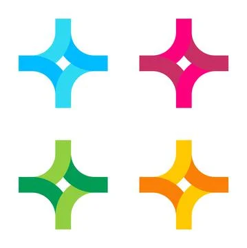 Vector logo in the form of a stylized cross or intersection. Multicolored symbol Ilustração Stock