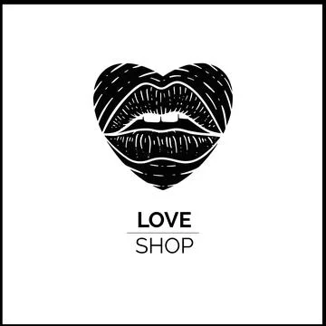 Vector logo heart with a lips inside great for romantic shops Stock Illustration