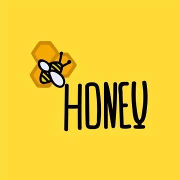 Vector logo honey bees with honeycombs. Beautiful linear drawing by hand in Stock Illustration