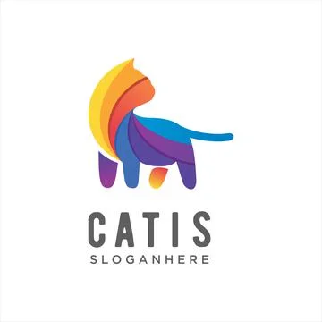 Vector logo illustration cute cat gradient colorful style	 Stock Illustration
