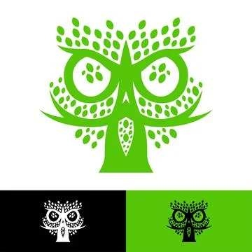 Vector logo illustration tree and owl gradient colorful style Stock Illustration