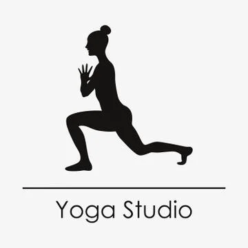 Vector logo, label for yoga studio. Yoga pose silhouettes. Stock Illustration