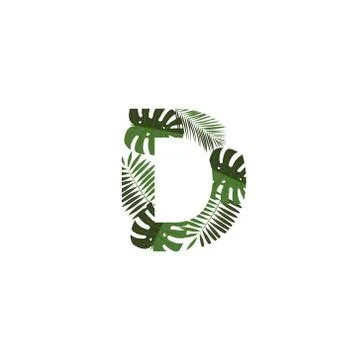 Vector Logo Letter D Tropical Leaves Stock Illustration