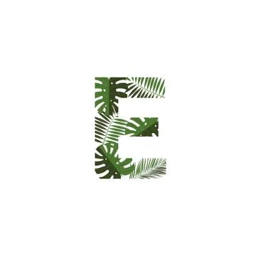 Vector Logo Letter E Tropical Leaves Stock Illustration