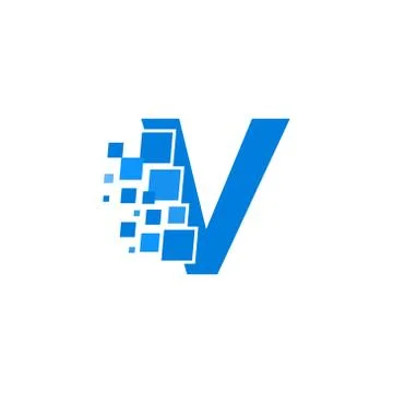 Vector Logo Letter V Blue Blocks Cubes Stock Illustration