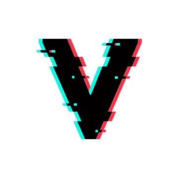 Vector Logo Letter V Glitch Distortion Stock Illustration