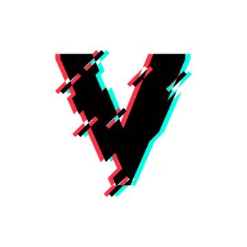 Vector Logo Letter V Glitch Distortion Diagonal Stock Illustration