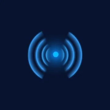 Vector logo made of blue neon depicting Wi-Fi and sound waves of a wireless 스톡 일러스트