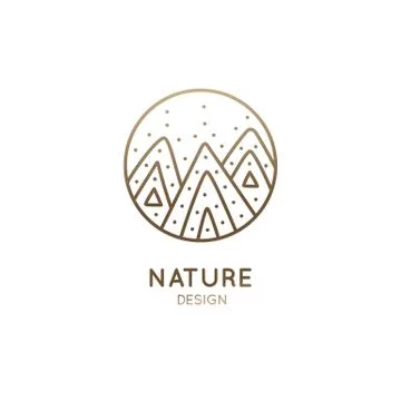 Vector logo of mountains. Linear icon of mountain landscape with snow - business Stock Illustration