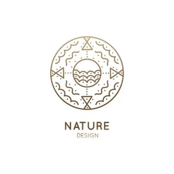 Vector logo of nature abstract elements. Round sacred symbol. Outline icon of Stock Illustration