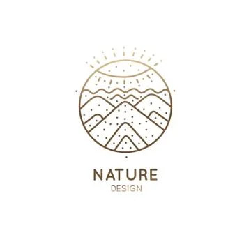 Vector logo of nature abstract elements. Round sacred symbol. Outline icon of Stock Illustration