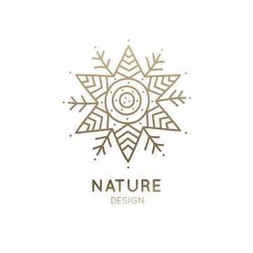 Vector logo of nature elements in the form of a six-pointed star. Linear icon 스톡 일러스트