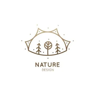 Vector logo of nature elements isolated in linear style. Outline icons landscape Stock Illustration