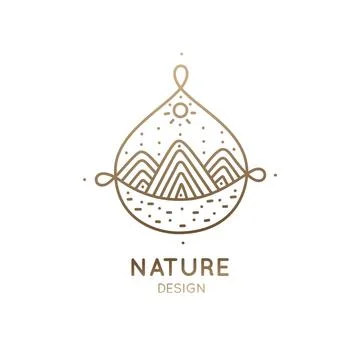 Vector logo of nature elements in shape the drop. Linear icon of landscape with Stock Illustration