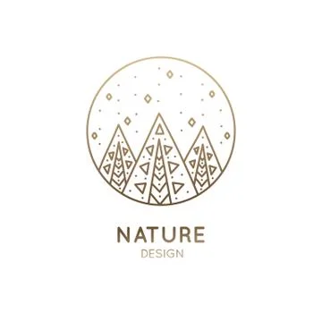 Vector logo of nature elements in style sacred geometry. Linear icon of Illustrazione stock