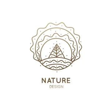 Vector logo of nature in linear style. Outline icon of pattern landscape with Stock Illustration