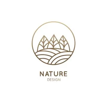 Vector logo of nature in linear style. Outline icon of simple landscape with Stock Illustration