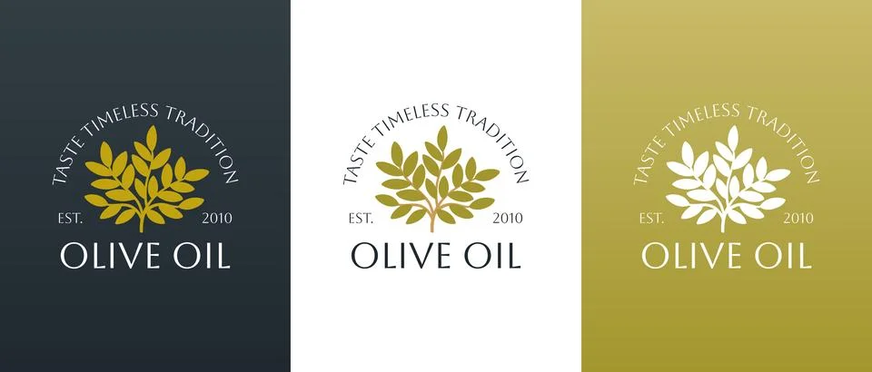 Vector logo of olive tree with leaves. Modern hand drawn vector olive oil i.. Stock Illustration