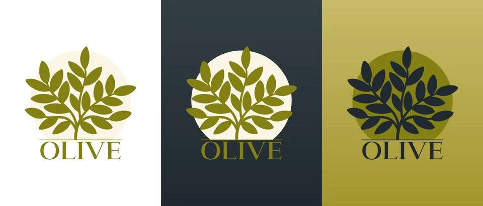 Vector logo of olive tree with leaves. Modern hand drawn vector olive oil i.. Stock Illustration