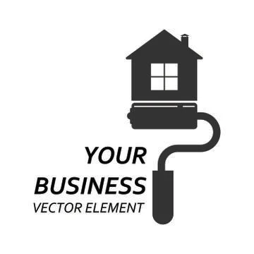 Vector logo of a paint roller and a house. Template for websites and apps. Ve Stock Illustration