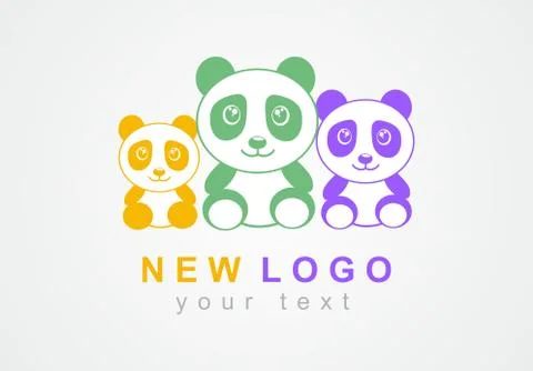 Vector logo with a Panda. Abstract color icon with cubs. Stock Illustration