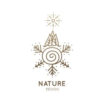 Vector logo pattern of nature elements. Linear icon of minimal landscape with イラスト素材