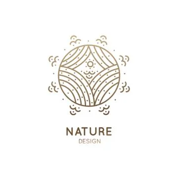 Vector logo pattern of nature elements. Linear icon of winter landscape with 스톡 일러스트