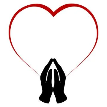 Vector logo of praying hands with heart symbol. Illustrazione stock