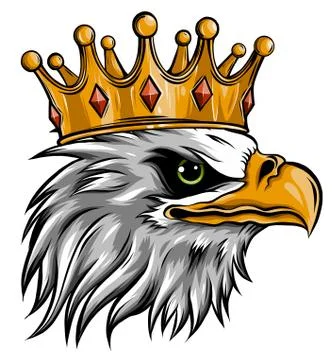 The Vector logo queen of eagles. Cute crown print style eagle of background. 스톡 일러스트