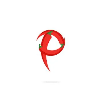 Vector Logo Red Chili Pepper Letter P Stock Illustration