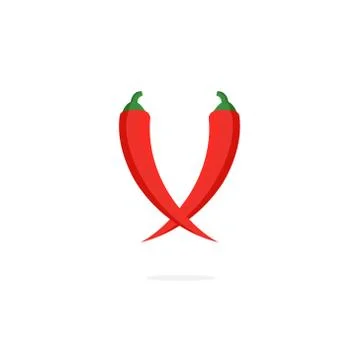 Vector Logo Red Chili Pepper Letter V Stock Illustration