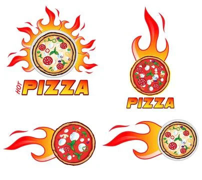 Vector Logo set  pizzeria with flame.Design Template Иллюстрация