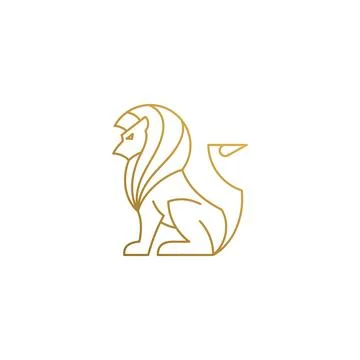 Vector logo of sitting lion hand drawn with thin lines Illustrazione stock