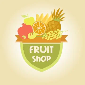 Vector logo for a store of fruits, fruit juice labels. Guaranteed quality and 스톡 일러스트