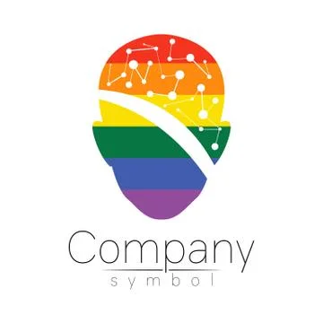 Vector logo symbol of human head. Person face. Rainbow color isolated on white Illustrazione stock